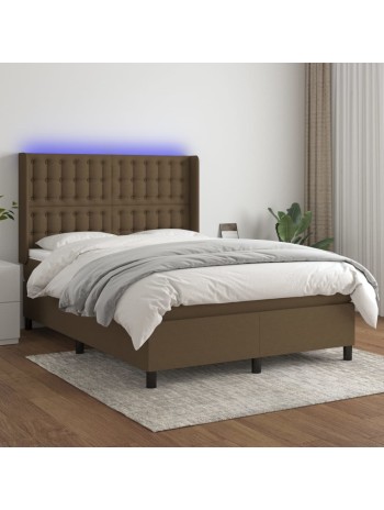 Boxspringbett mit Matratze & LED Dunkelbraun 140x190 cm Stoff