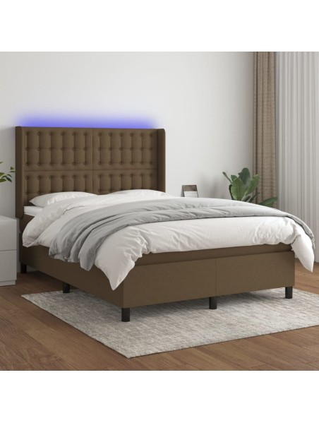 Boxspringbett mit Matratze & LED Dunkelbraun 140x190 cm Stoff