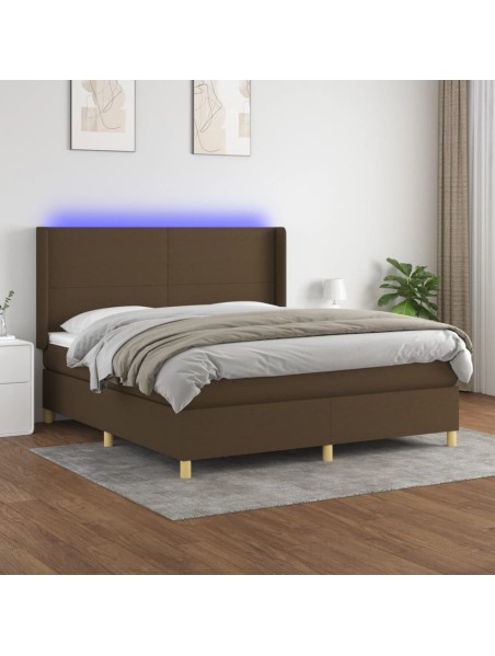 Boxspringbett mit Matratze & LED Dunkelbraun 160x200 cm Stoff