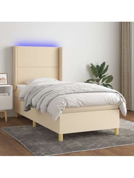 Boxspringbett mit Matratze & LED Creme 80x200 cm Stoff