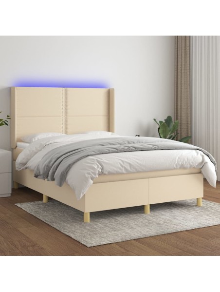 Boxspringbett mit Matratze & LED Creme 140x190 cm Stoff