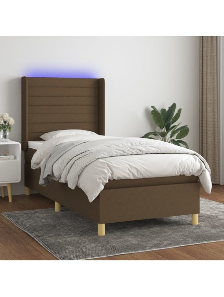 Boxspringbett mit Matratze & LED Dunkelbraun 100x200 cm Stoff