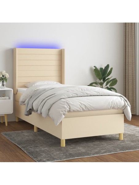 Boxspringbett mit Matratze & LED Creme 90x190 cm Stoff