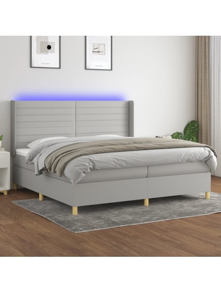 Boxspringbett mit Matratze & LED Hellgrau 200x200 cm Stoff