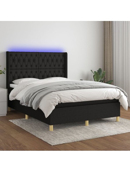 Boxspringbett mit Matratze & LED Schwarz 140x190 cm Stoff