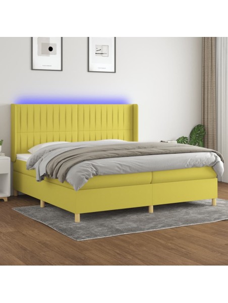 Boxspringbett mit Matratze & LED Grün 200x200 cm Stoff