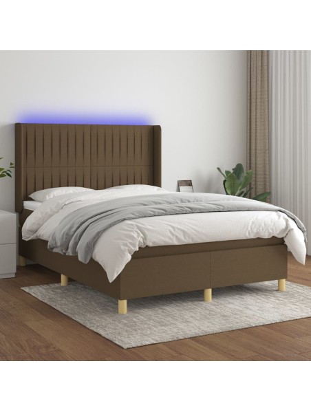 Boxspringbett mit Matratze & LED Dunkelbraun 140x200 cm Stoff