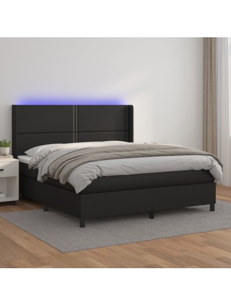 Boxspringbett mit Matratze & LED Schwarz 160x200 cm Kunstleder