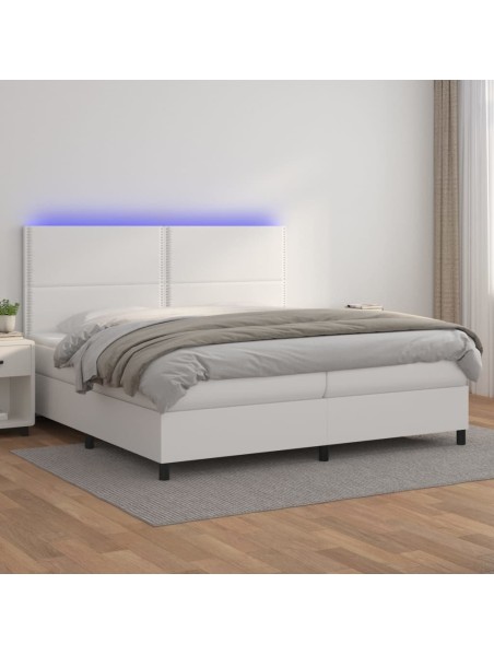 Boxspringbett mit Matratze & LED Weiß 200x200 cm Kunstleder