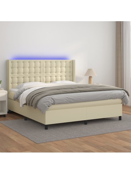 Boxspringbett mit Matratze & LED Creme 180x200 cm Kunstleder