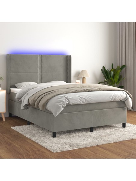 Boxspringbett mit Matratze & LED Hellgrau 140x200 cm Samt