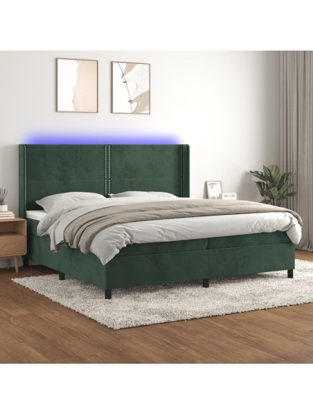 Boxspringbett mit Matratze & LED Dunkelgrün 200x200 cm Samt