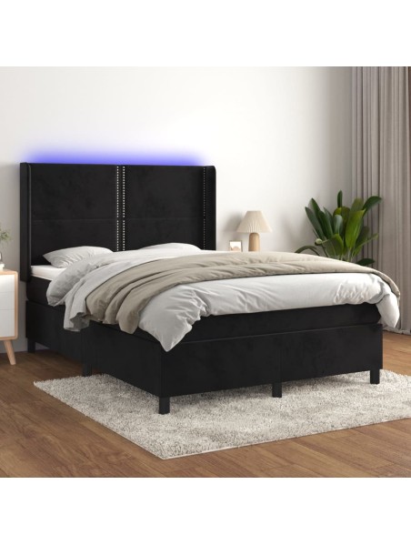 Boxspringbett mit Matratze & LED Schwarz 140x200 cm Samt