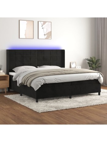 Boxspringbett mit Matratze & LED Schwarz 200x200 cm Samt