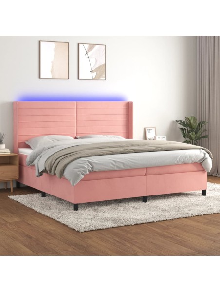 Boxspringbett mit Matratze & LED Rosa 200x200 cm Samt