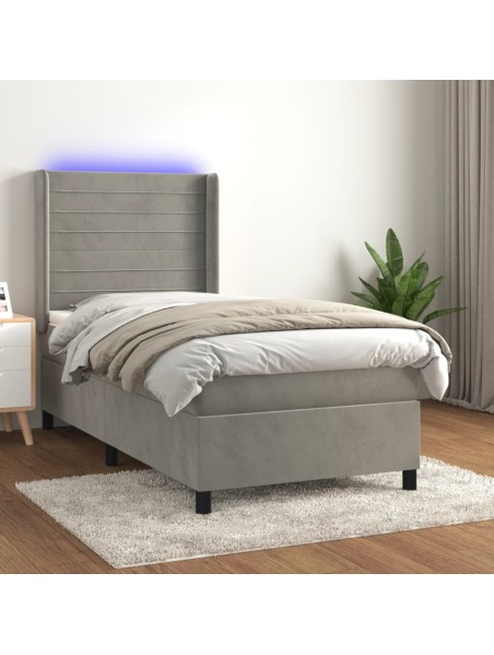 Boxspringbett mit Matratze & LED Hellgrau 90x200 cm Samt