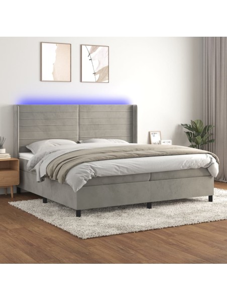 Boxspringbett mit Matratze & LED Hellgrau 200x200 cm Samt