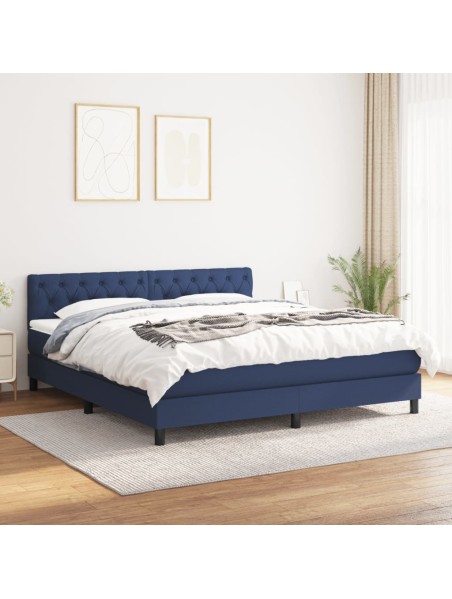 Boxspringbett mit Matratze Blau 160x200 cm Stoff