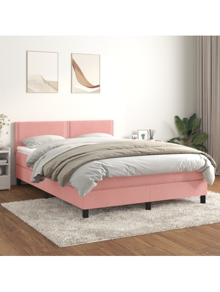 Boxspringbett mit Matratze Rosa 140x200 cm Samt