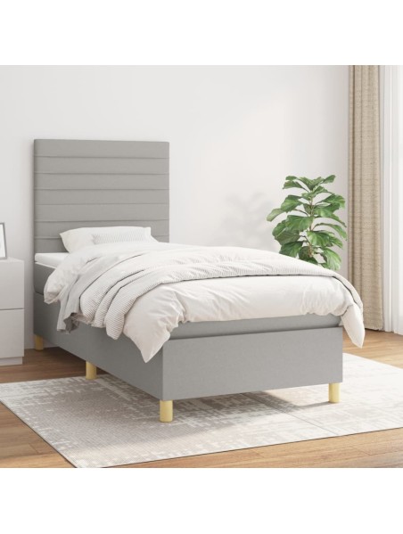 Boxspringbett mit Matratze Hellgrau 90x190 cm Stoff