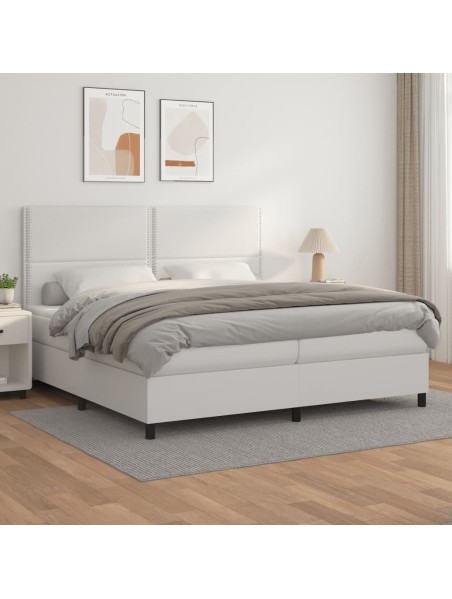 Boxspringbett mit Matratze Weiß 200x200 cm Kunstleder