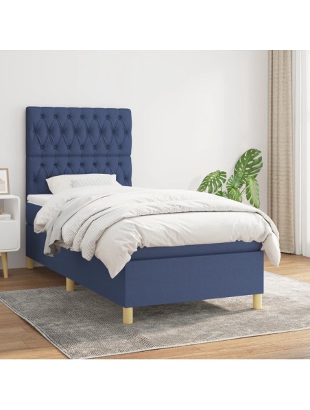 Boxspringbett mit Matratze Blau 90x190 cm Stoff