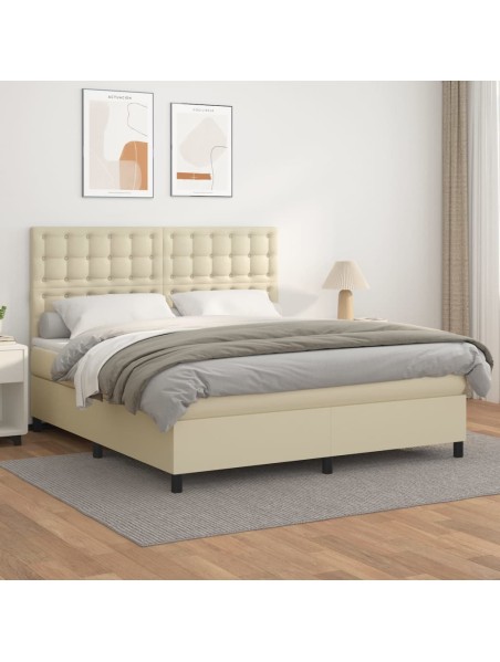 Boxspringbett mit Matratze Creme 180x200 cm Kunstleder