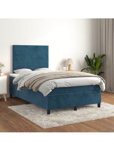 Boxspringbett mit Matratze Dunkelblau 120x200 cm Samt