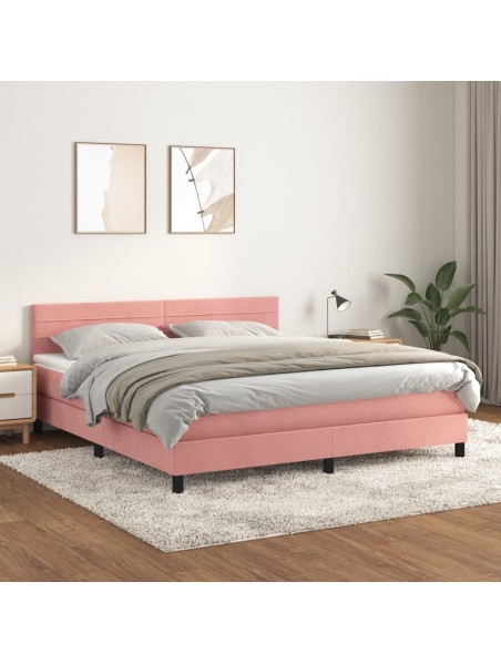 Boxspringbett mit Matratze Rosa 160x200 cm Samt