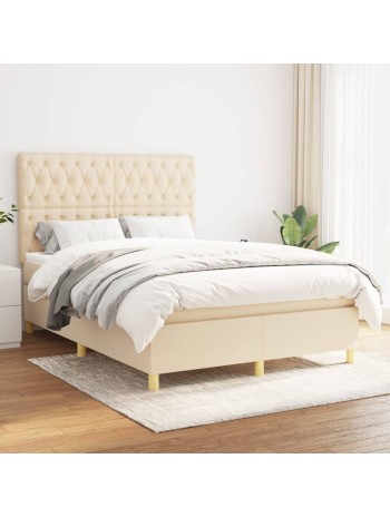 Boxspringbett mit Matratze Creme 140x190 cm Stoff