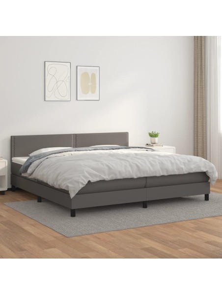 Boxspringbett mit Matratze Grau 200x200 cm Kunstleder