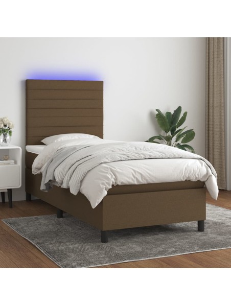 Boxspringbett mit Matratze & LED Dunkelbraun 100x200 cm Stoff