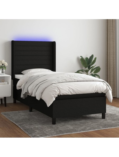 Boxspringbett mit Matratze & LED Schwarz 100x200 cm Stoff