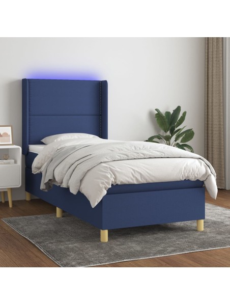 Boxspringbett mit Matratze & LED Blau 90x190 cm Stoff