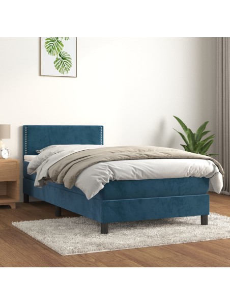 Boxspringbett mit Matratze Dunkelblau 90x190 cm Samt