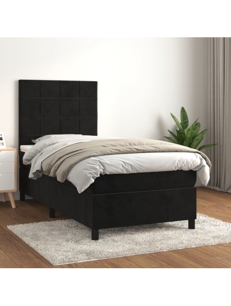 Boxspringbett mit Matratze Schwarz 100x200 cm Samt