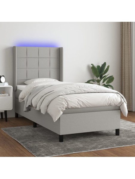 Boxspringbett mit Matratze & LED Hellgrau 90x200 cm Stoff