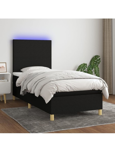 Boxspringbett mit Matratze & LED Schwarz 100x200 cm Stoff