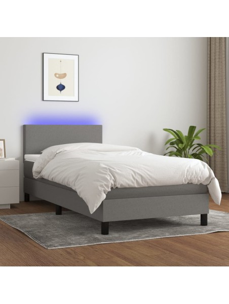 Boxspringbett mit Matratze & LED Dunkelgrau 100x200 cm Stoff