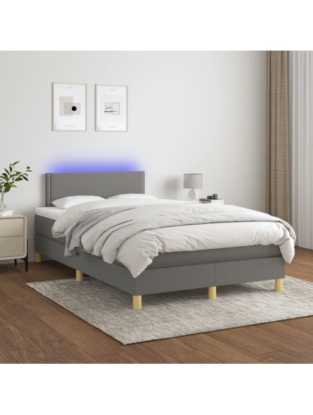 Boxspringbett mit Matratze & LED Dunkelgrau 120x200 cm Stoff