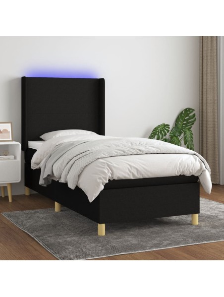 Boxspringbett mit Matratze & LED Schwarz 90x190 cm Stoff