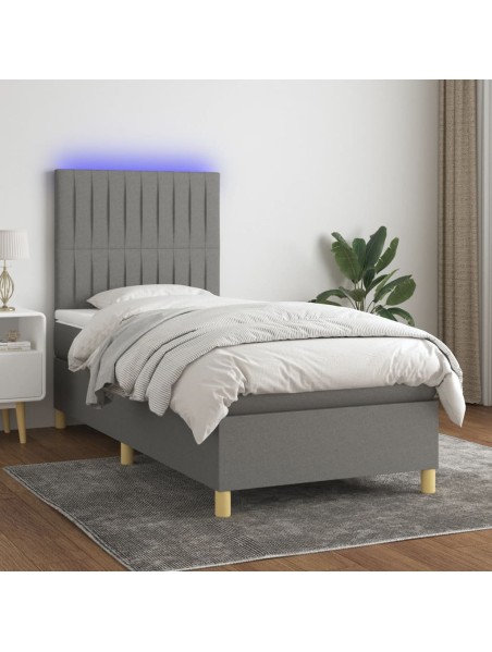 Boxspringbett mit Matratze & LED Dunkelgrau 90x190 cm Stoff