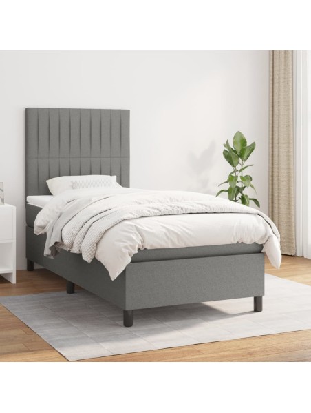 Boxspringbett mit Matratze Dunkelgrau 90x190 cm Stoff