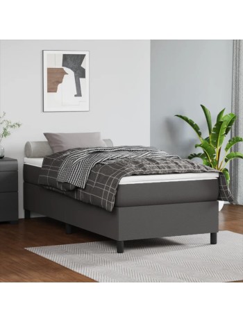 Boxspringbett mit Matratze Grau 90x200 cm Kunstleder