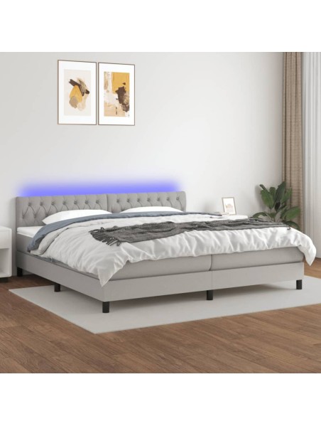 Boxspringbett mit Matratze & LED Hellgrau 200x200 cm Stoff