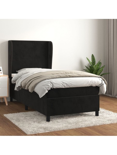 Boxspringbett mit Matratze Schwarz 100x200 cm Samt