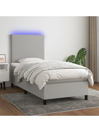 Boxspringbett mit Matratze & LED Hellgrau 100x200 cm Stoff