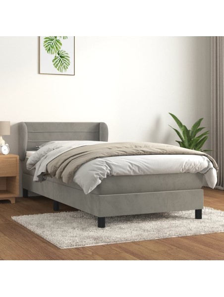 Boxspringbett mit Matratze Hellgrau 90x190 cm Samt