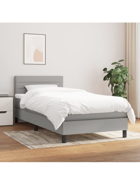 Boxspringbett mit Matratze Hellgrau 90x190 cm Stoff