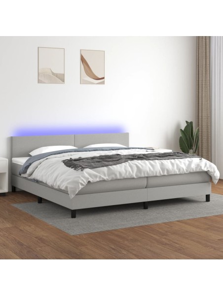 Boxspringbett mit Matratze & LED Hellgrau 200x200 cm Stoff